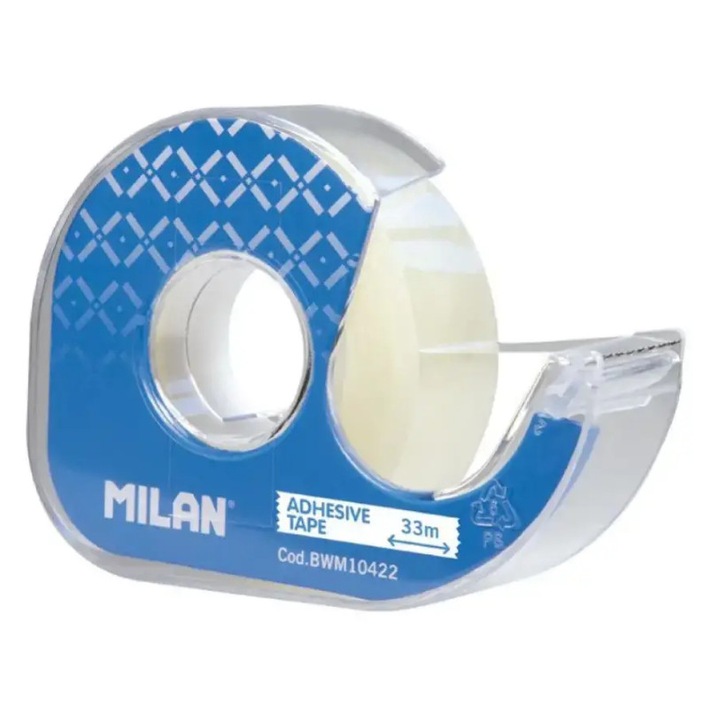 Banda adeziva transparenta cu dispenser ergonomic, 19mm x 33m, Albastru MILAN sku28