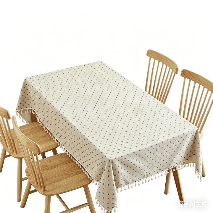 Pamut és lenvászon asztalterítő, 140 cm x 220 cm méretű, egyenként csomagolva, apró kék virágmintával és csipkével, mosógépben mosható