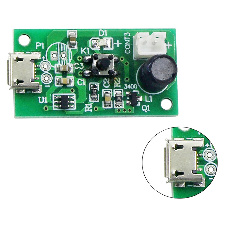 2.4MHz ultrahangos porlasztó/ködképző modul, piezoelektromos kerámia, alacsony fogyasztás és csendes működés, zöld, 1 db