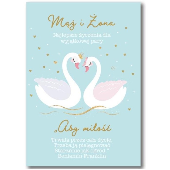 Felicitare de nunta Trend Maz i Zona, design cu lebede, format 124x187 mm, Multicolor, 1 buc