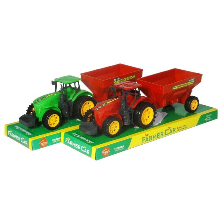 Tractor cu remorca jucarie SWEDE, din plastic, cu mecanism pe frictiune, multicolor, 1 buc