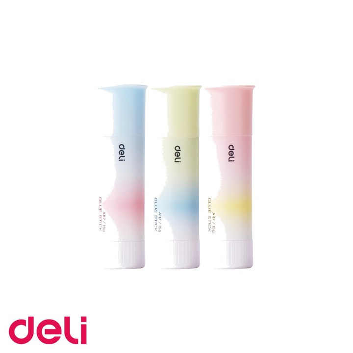 Lipici stick Deli, corp degrade, 15g, adeziv rapid fara acizi, pentru birou si scoala
