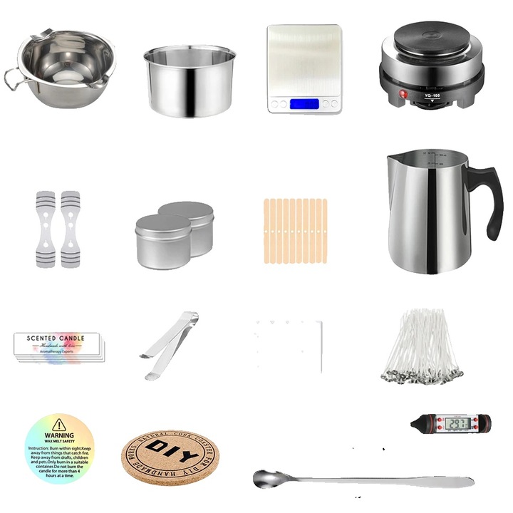 Kit/set pentru fabricare lumanari Avansat, cu cantar digital si pistol de aer cald, Multicolor, set complet