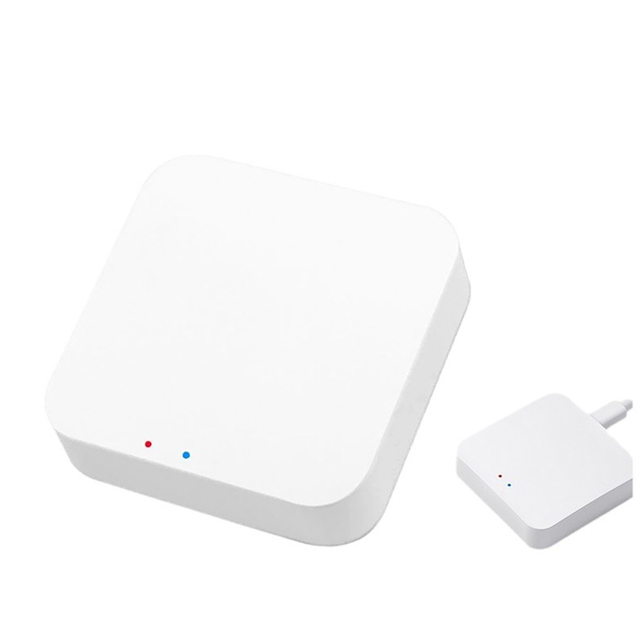 Gateway Hub Inteligent Universal, 3 in 1, Wi-Fi, ZigBee 3.0, Bluetooth, compatibil Tuya / Smart Life, pentru automatizari complexe si control centralizat, Alb