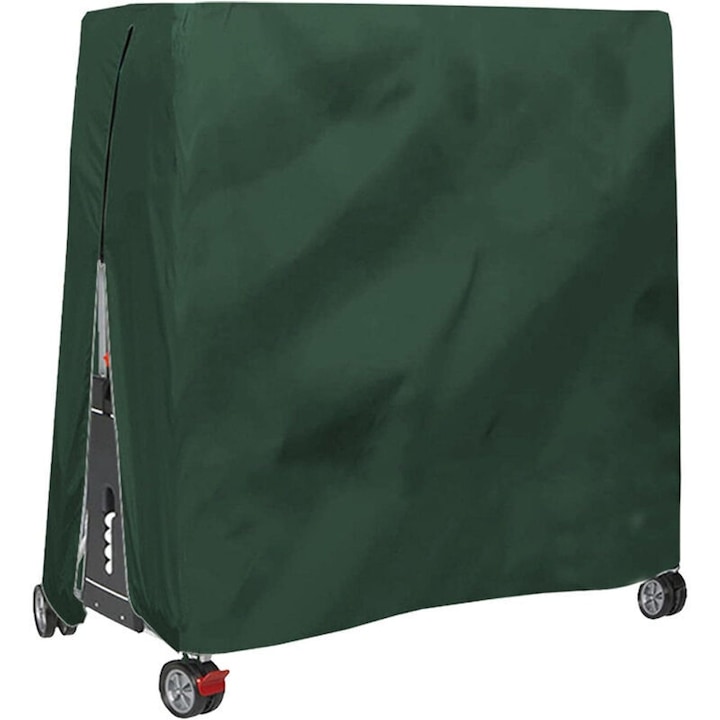 Husa de protectie pentru masa de ping-pong, impermeabila si antipraf, din 420d oxford cu poliester refortat cu PVC, cu cordon si prindere cu clic, verde, 165x70x185 cm