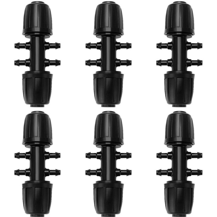 Conector irigare 6 cai plastic negru 13/16x4/7mm