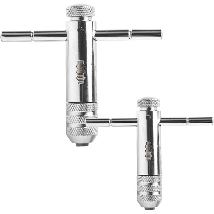 Cheie tarod T, cheie pentru tarod reglabila cu rachet, pentru tarozi metrici M3-M8/M5-M12, otel aliat cromat, 2 piese