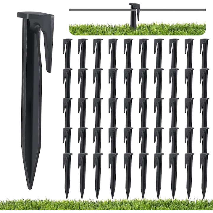 Set de 100 de cuie de sol pentru cablu de delimitare al masinii de tuns iarba robotizate, cuie de plastic, cuie de sol pentru cablu de delimitare, cuie de sol pentru cablu de delimitare, compatibile cu Gardena, Husqvarna, Worx, Bosch