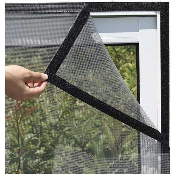 Plasa tantari pentru fereastra, plasa antiinsecte din 100% poliester, autoadeziva si ajustabila, cu ochiuri sub 2 mm si benzi adezive incluse, transparent, 120x150 cm