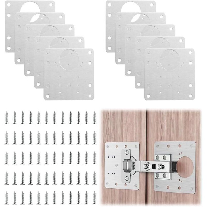 10 db zsanérjavító lemez készlet, 60 csavar, rozsdamentes acél, 9x9cm