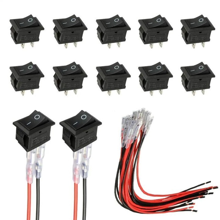 Mini SPST kapcsoló, 2 tűs, fekete, 10 db