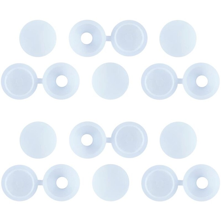 Capace pentru suruburi M5/M6, pliabile cu balama si snap-on, diametru 17 mm, orificiu 6 mm, din plastic rezistent, alb, 50 buc