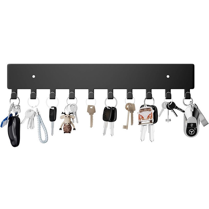 Cuier metalic negru 8 carlige 30x4.2cm montare perete