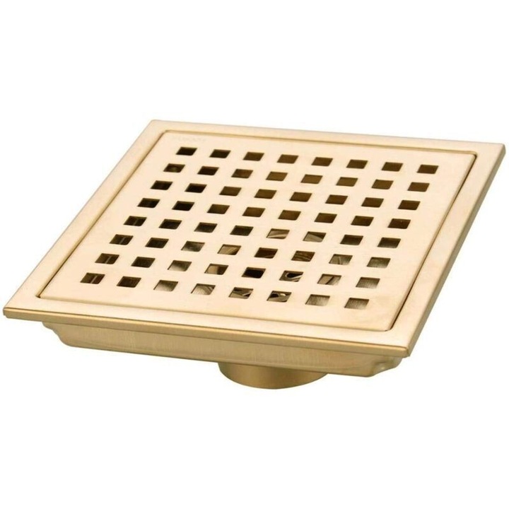 Sifon de pardoseala/grila de scurgere 150 mm, otel inoxidabil 304, cu grila patrata, debit ridicat, auriu periat, 1 buc