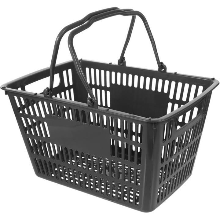 Cos de cumparaturi portabil, cos pentru supermarket din plastic gros rezistent, cu maner ergonomic si suprafata neteda, negru, 1 buc.