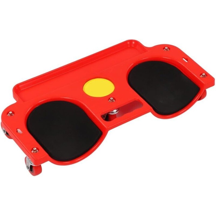 Platforma mobila pentru genunchi, protector cu role pentru atelier, din ABS rezistent, cu pad dublu din gel si spuma, tava port-scule integrata, 5 roti universale, Rosu, 1 buc