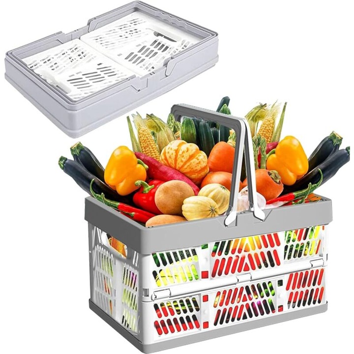 Cos pliabil plastic 30x20x15.5cm, organizator multifunctional, alb