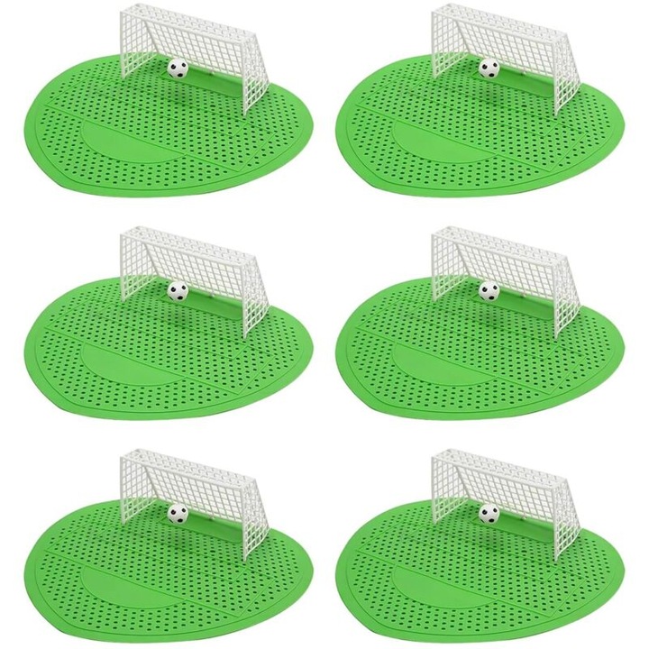 Piszoárszűrő, fröccsenésgátló szita/paraván és illatosító futballkapu formájában, tartós PVC, akár 30 napos illat, zöld, 6 db