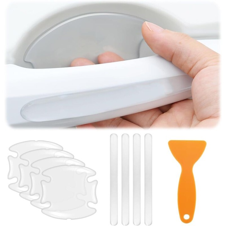 Folie protectoare transparenta pentru manere auto set 8 buc