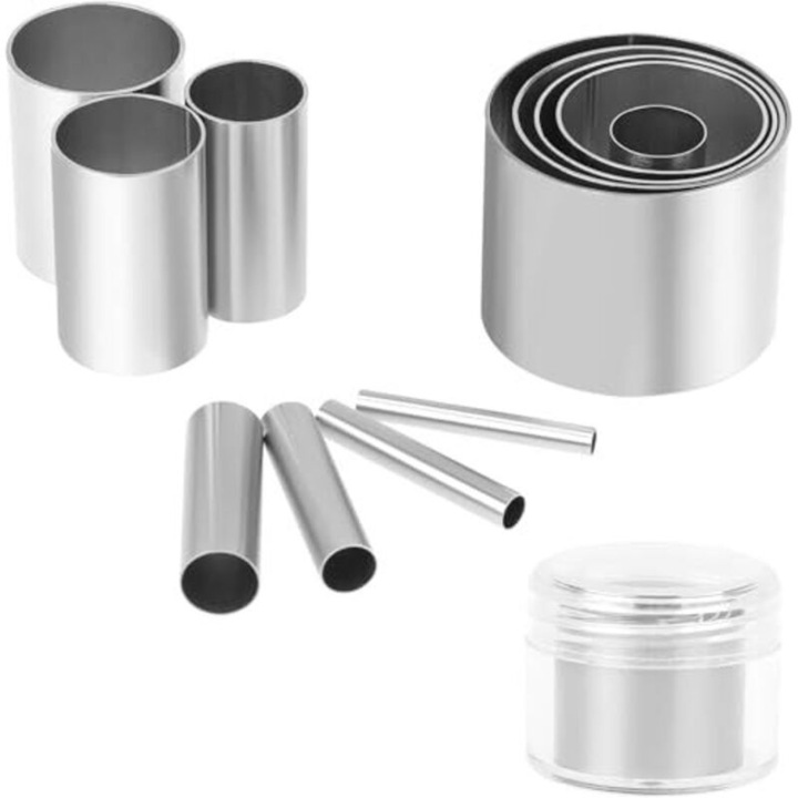 Set decupatoare/forme rotunde din otel inoxidabil alimentar, pentru lut polimeric, aluat si modelaj, diametre 3-32 mm, inaltime 25 mm, argintiu, 12 piese