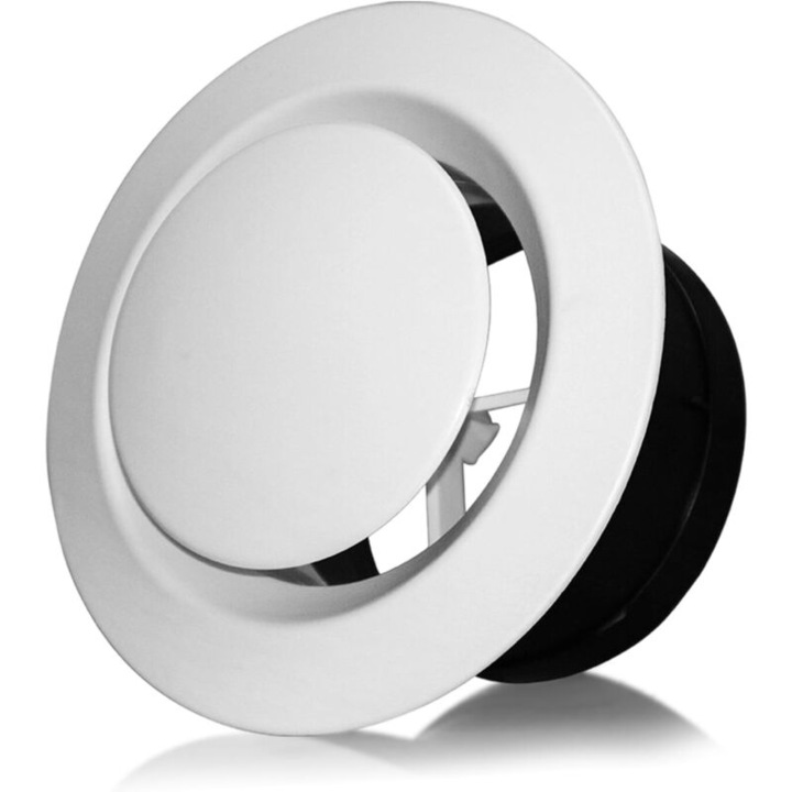 Capac ventilatie reglabil, disc de evacuare 125mm, montaj rapid, regleaza flux de aer, pentru tavan sau perete, alb