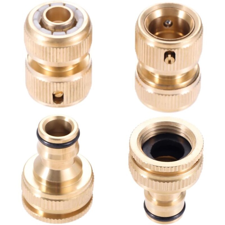 Set 4 conectori robinet si furtun gradina alama 1.9x1.27cm 1/2" DN15