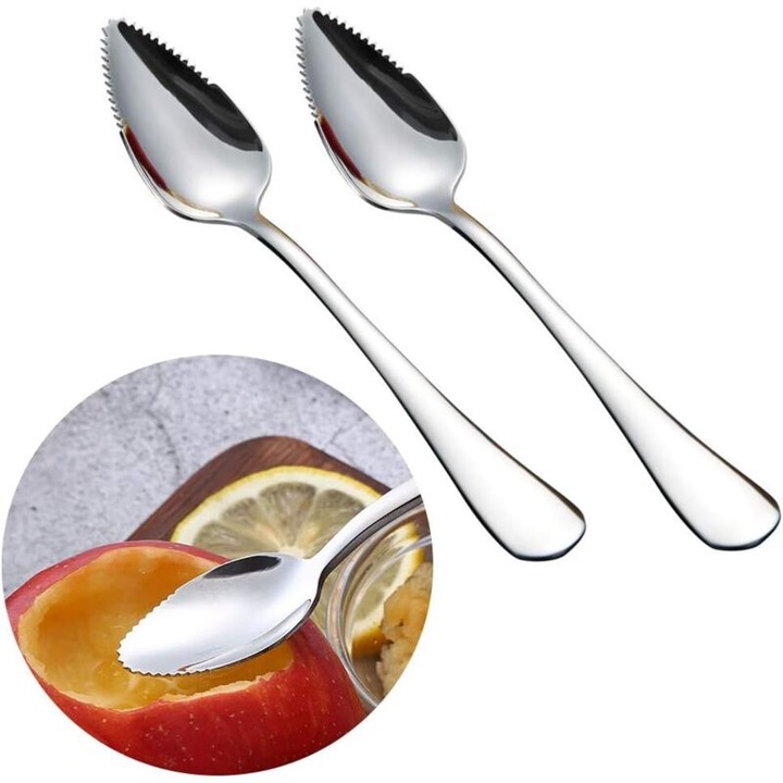 Set 2 linguri inox pentru fructe, zimtate, argintiu, 26g