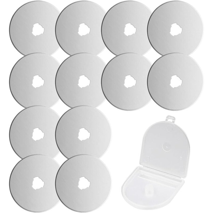 Lame de rezerva pentru cutter rotativ / discuri taietoare 45 mm, SKS-5 otel carbon, extrem de ascutite, rezistente la coroziune, cu cutie transparenta, argintiu, 12 buc