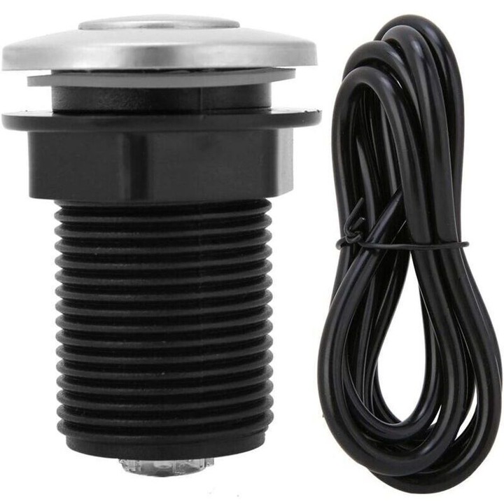 Buton pneumatic 32mm, comutator cu aer, kit cu furtun pneumatic, cu blocare automata si montaj usor, compatibil cu dispozitive de evacuare resturi alimentare, pompe si spa, negru/argintiu, 1 buc