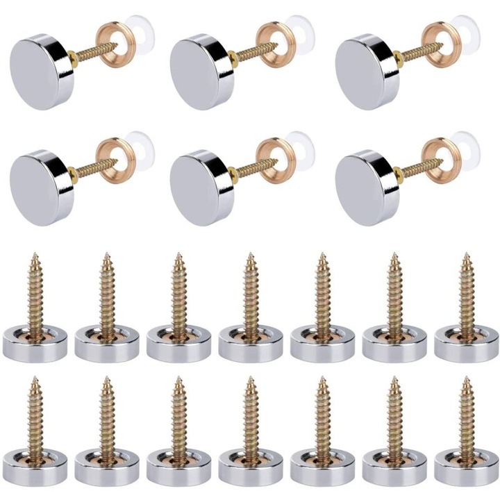 Suruburi pentru oglinzi, 16mm, set 20 buc, cu capace decorative cromate satinate