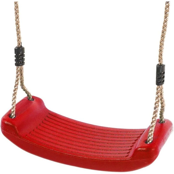 Műanyag gyermekhinta, állítható zsinórral 2 m-ig, teherbírás 70 kg, ülőfelület 42x17x8.5 cm, horganyzott fémgyűrűk, UV-álló, piros, 1 db