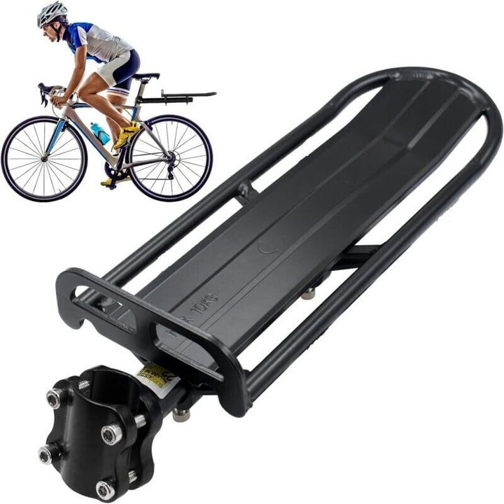 Portbagaj bicicleta universal, suport pentru bagaje din aliaj de aluminiu, reglabil, cu sistem quick-release, Negru, capacitate 10 kg