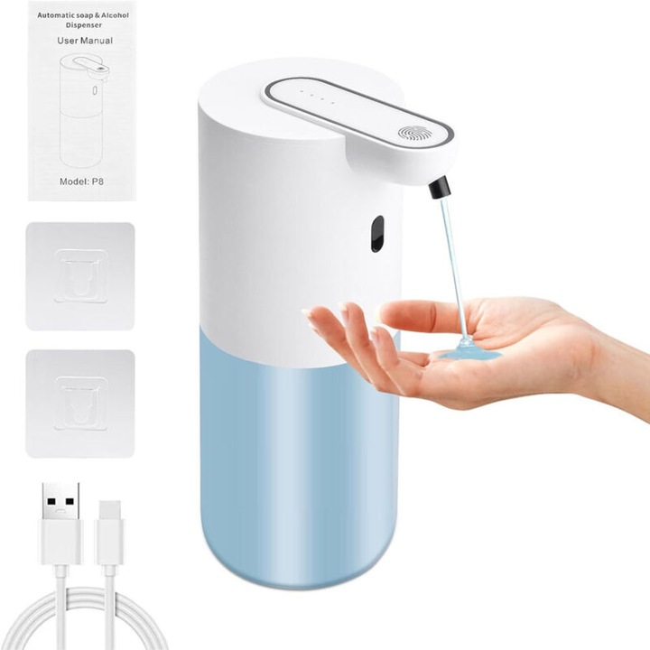 Automata szappanadagoló 400ml, 4 szintű érzékelő, USB-C töltés, falra/asztalra szerelhető