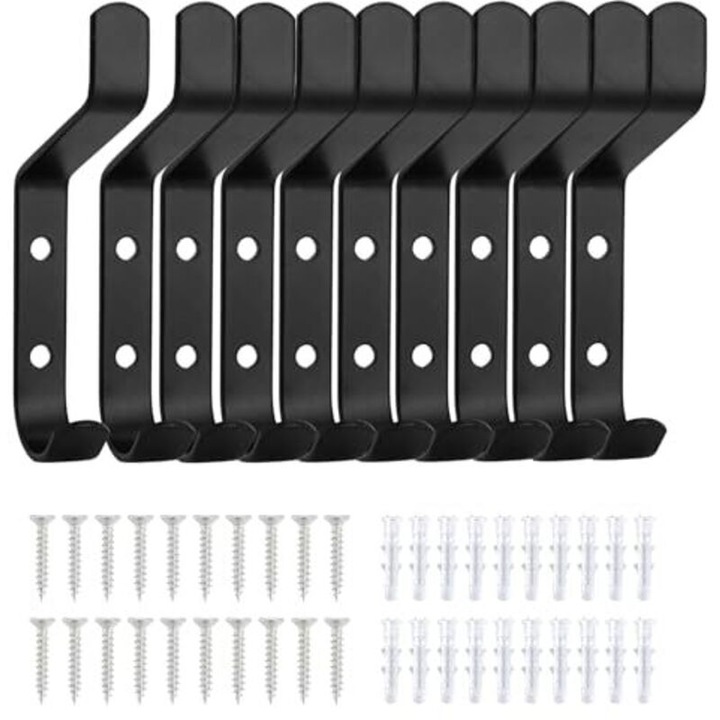 Set 10 cuiere perete aluminiu negru 10x4cm