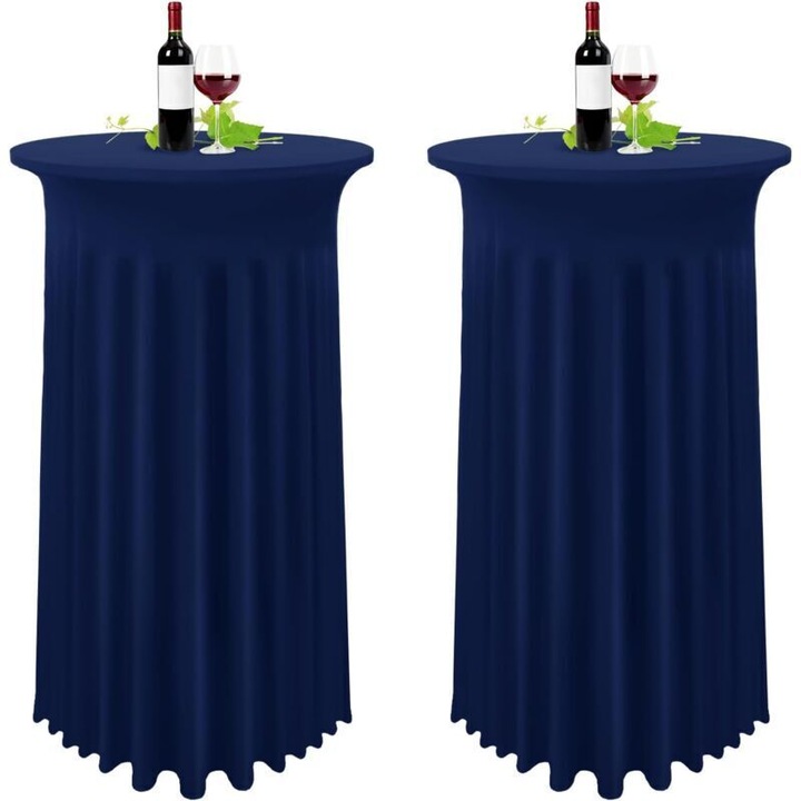 2 db kerek spandex asztalterítő szett, sötétkék, 80x110cm, rakott szoknyával