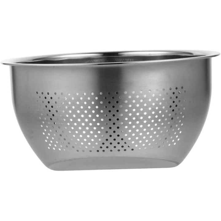 Strecuratoare inox multifunctionala pentru chiuveta, cu baza inclinata si orificii uniforme, ideala pentru spalat fructe, salate si paste, argintiu, 1 buc