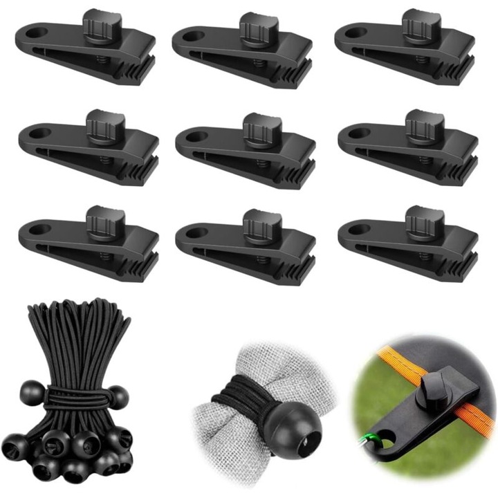 Set 10 cleme prelata nylon metal pentru corturi camping multicolor