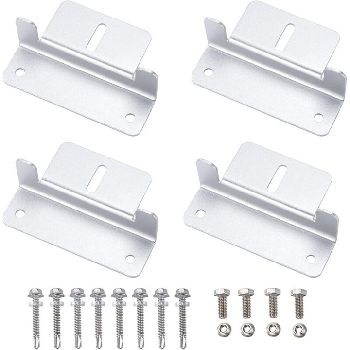 Set 4 suporturi montaj panou solar aluminiu Z-forma, rezistente, 23x2mm, argintiu