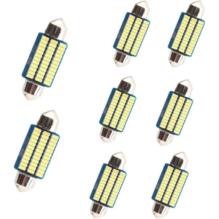 Bec LED festoon interior auto 39mm (compatibil 31-41mm), 500 lm, 3W, 12V, 6000K alb xenon, SMD ultra-bright, plug and play, 8 buc