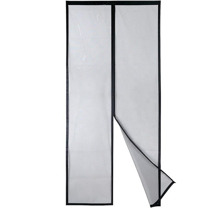 Plasa magnetica pentru usa / perdea anti-insecte, plasa din material rezistent, inchidere magnetica sus-jos, Negru, 90x210 cm