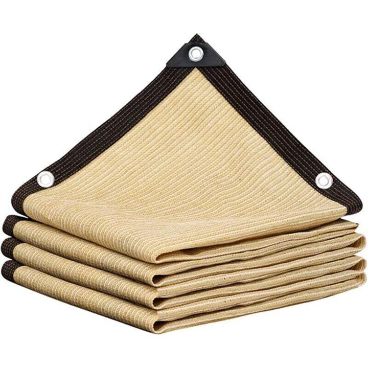 Panza de umbra (shade sail) pentru pergola/terasa din polietilena HDPE, perforata, cu margini tivite si inele metalice, Bej, 3 x 4 m