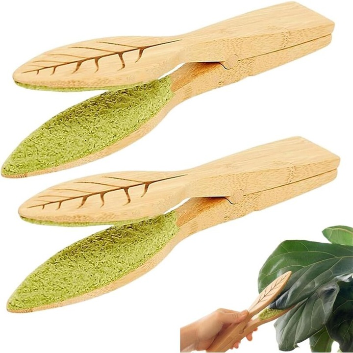Cleste pentru curatat frunze, perie pentru plante din lemn natural, cu capete perie duble, natural, 2 bucati
