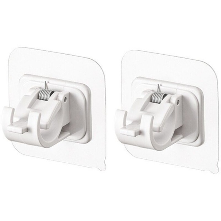 Suport bara perdea fara gaurire din ABS intarit, cu adeziv si orificii pentru surub, compatibil O 1.5-2.2 cm, Alb, 4 buc