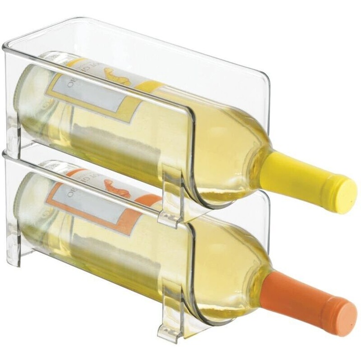 Suport sticle stivuibil / raft pentru sticle din plastic, fara BPA, modern, pentru 1 sticla, transparent, Set 2, 20.4x20.4x10.2 cm