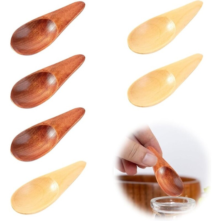 Set 6 linguri lemn natural 6.5x2.5cm ecologice pentru ceai miere zahar condimente