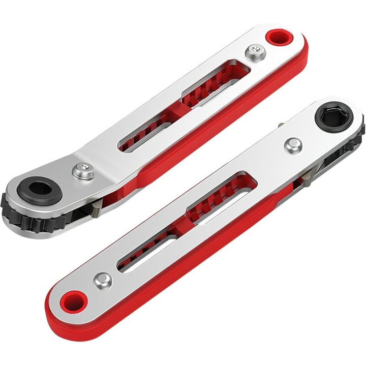 Set chei clichet mini (surubelnita reversibila), din otel aliat, 16 dinti, 1/4 inch, rosu/argintiu, 2 bucati