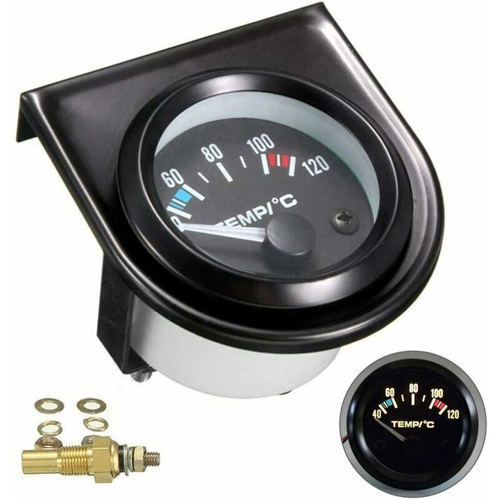Indicator temperatura apa auto, ceas temperatura cu senzor inclus, 40-120°C, 52mm, 12V, iluminare alba, negru, 1 set