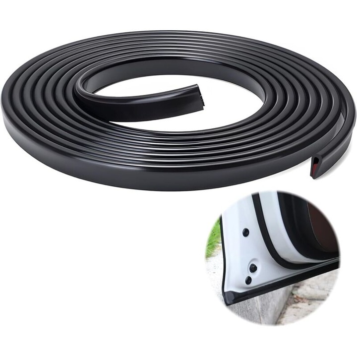 Protector margine portiera, banda protectoare din cauciuc, universal, cu banda adeziva, rezistent, negru, 5 m