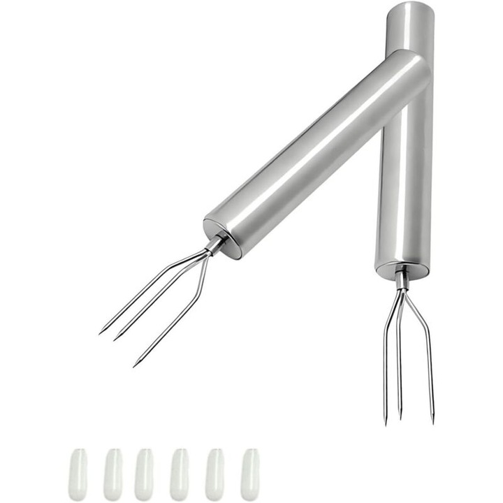 Set furculite pentru porumb si legume, inox, cu capace de protectie si maner anti-alunecare, argintiu, 2 buc