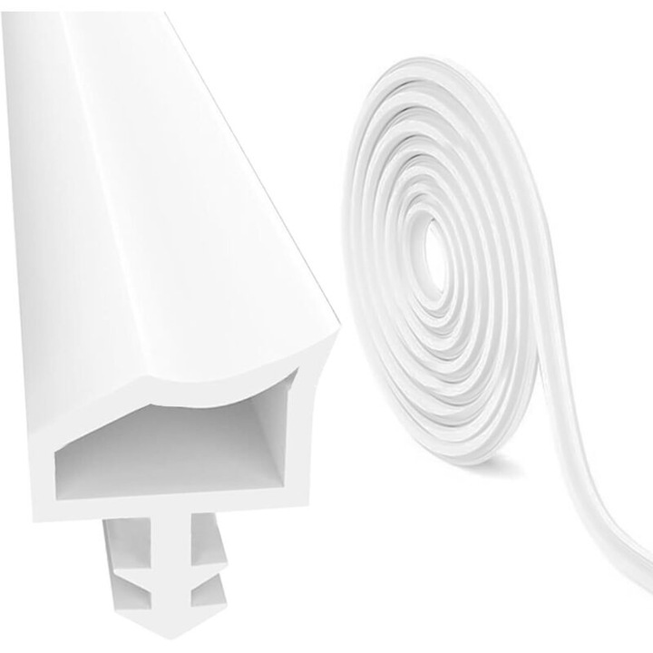 Banda de etansare pentru toc usa, profil de etansare din pvc 10 m, pentru protectie la vant si izolare fonica, rezistenta la apa si uzura, latime 4 mm, adancime canelura 7 mm, buza 12 mm, alb